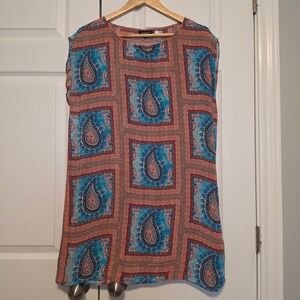 Tolani Paisley Geometric Print Sleeveless Tunic Top Blue Coral Orange Size Small